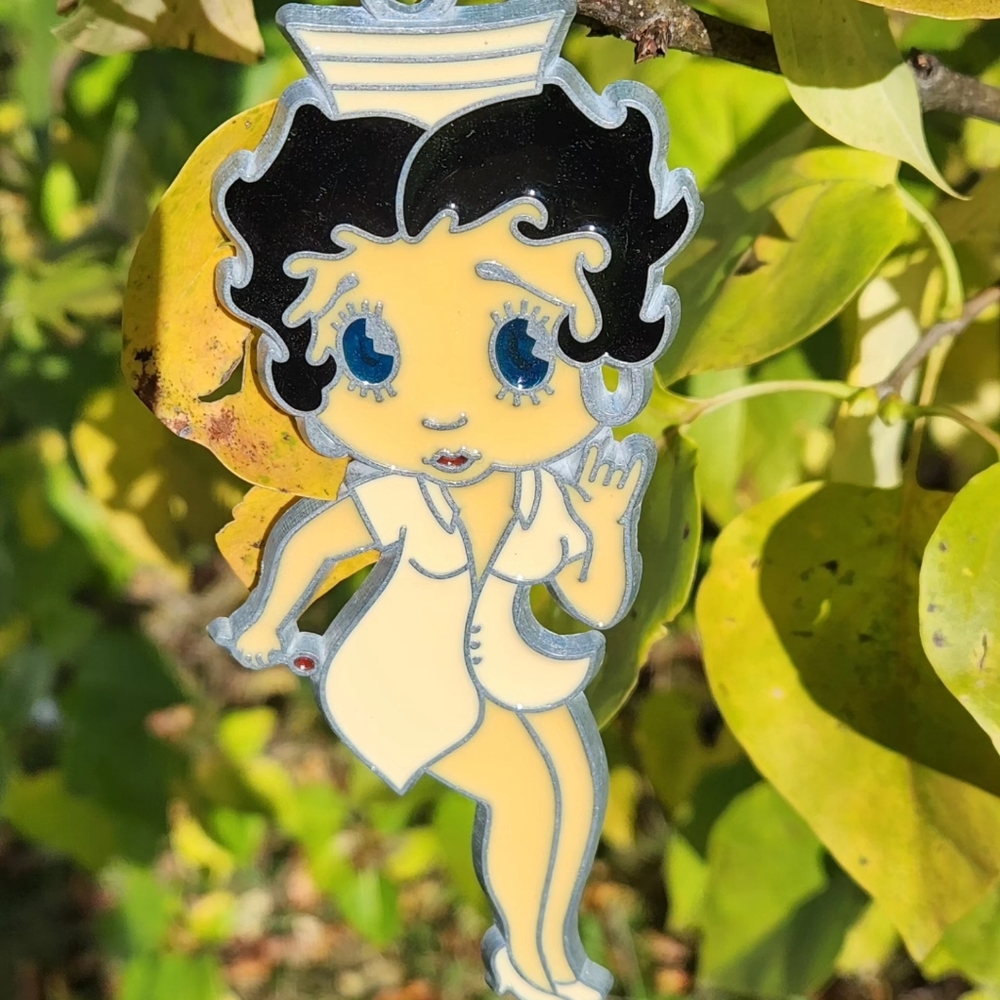 Betty Boop Nurse Suncatcher, Stained Glass, Vintage Ornament, White, Window Home